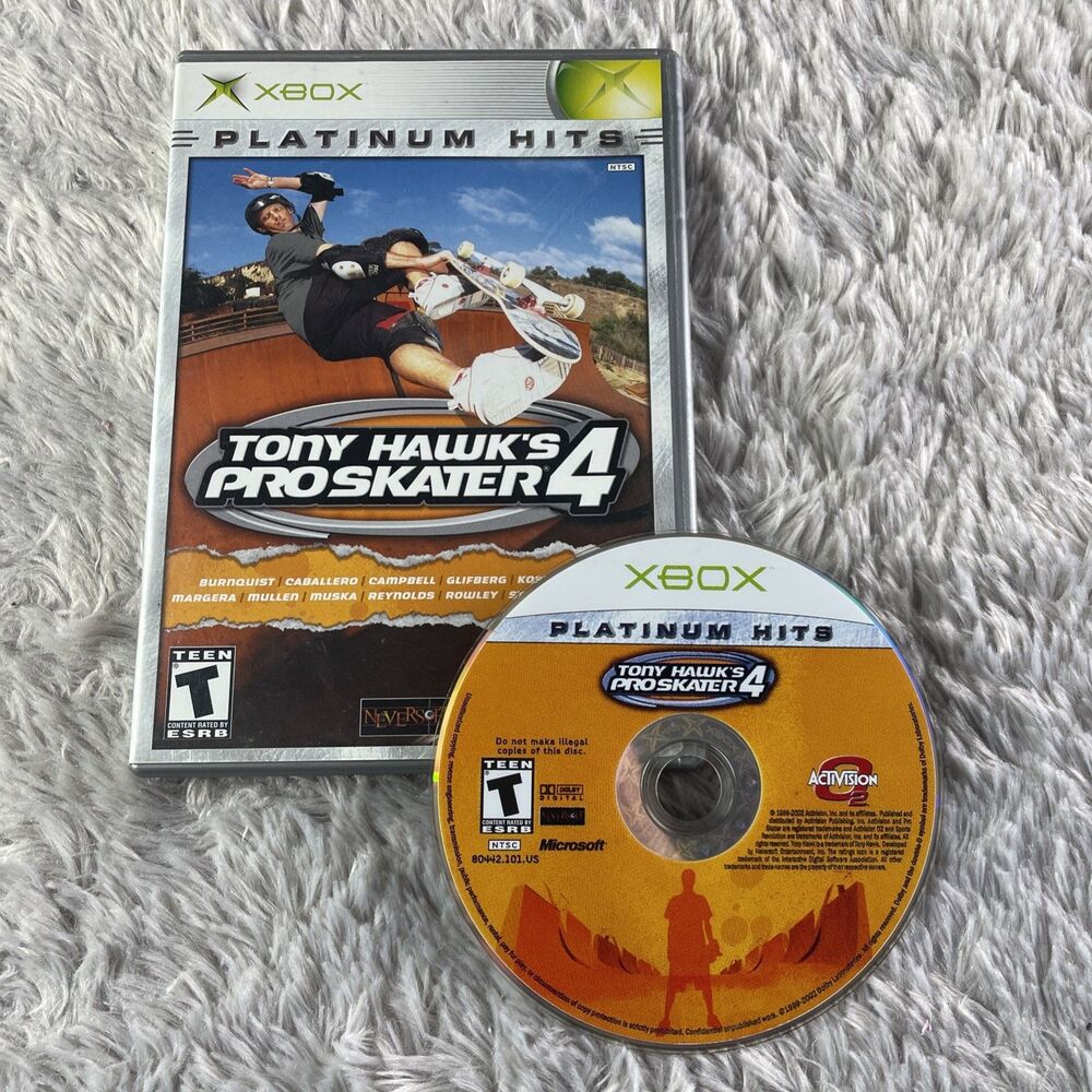 Tony Hawk's Pro Skater 4 (Microsoft Xbox, 2003) Platinum Hits Disc and Case